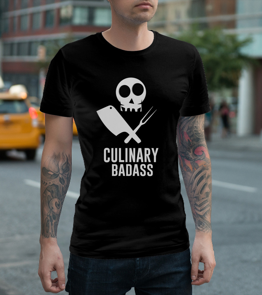 Culinary Badass Skull Cleaver Fork Crossbones T-Shirt