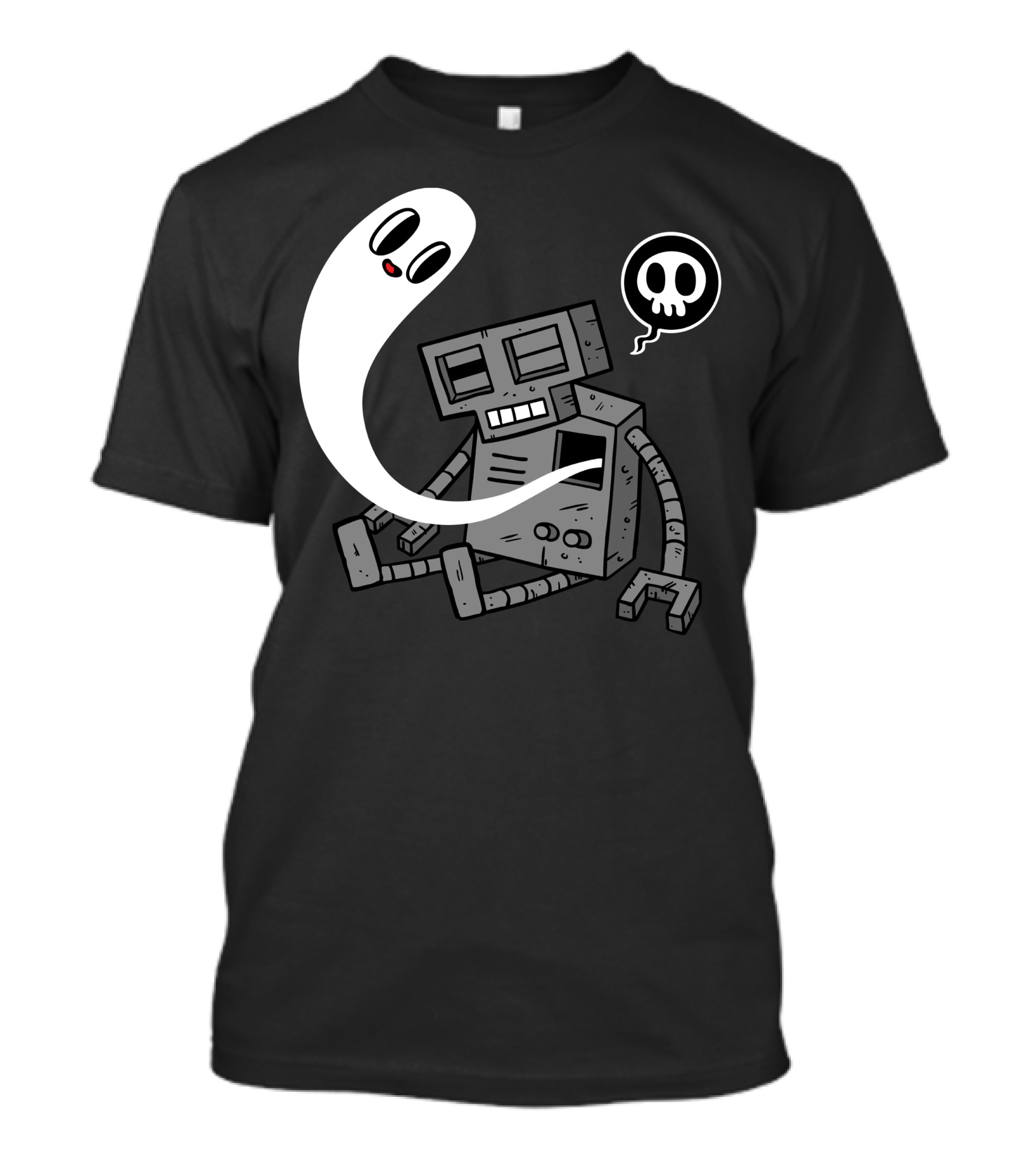 Ghostly Encounter With Dead Robot And Skull Bubble T-Shirt