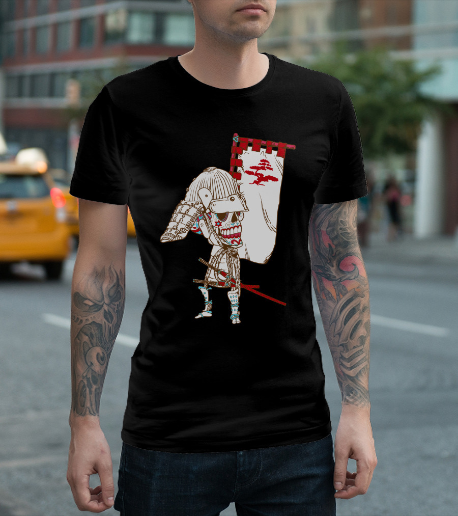 Dead Sugar Samurai Skeleton Warrior With Banner T-Shirt