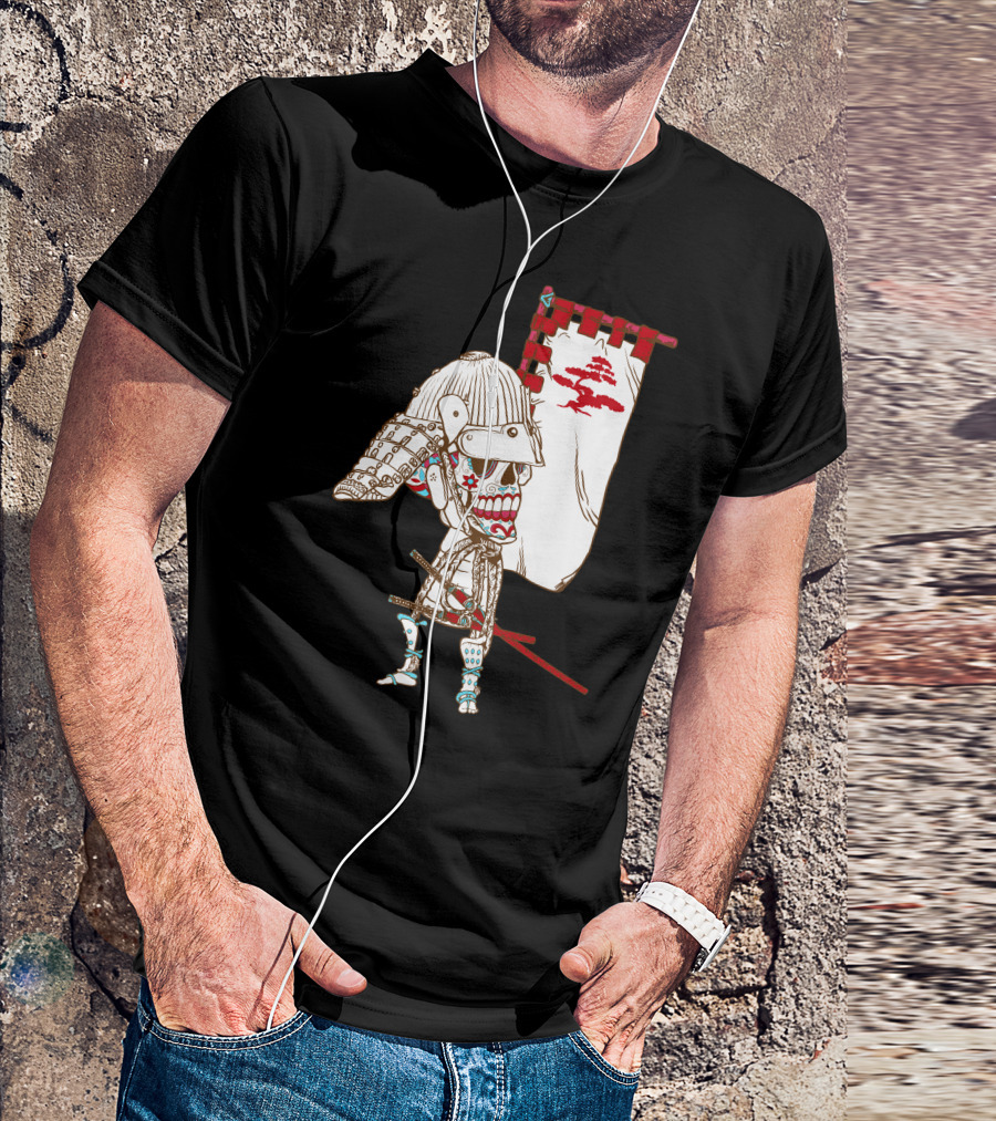 Dead Sugar Samurai Skeleton Warrior With Banner T-Shirt