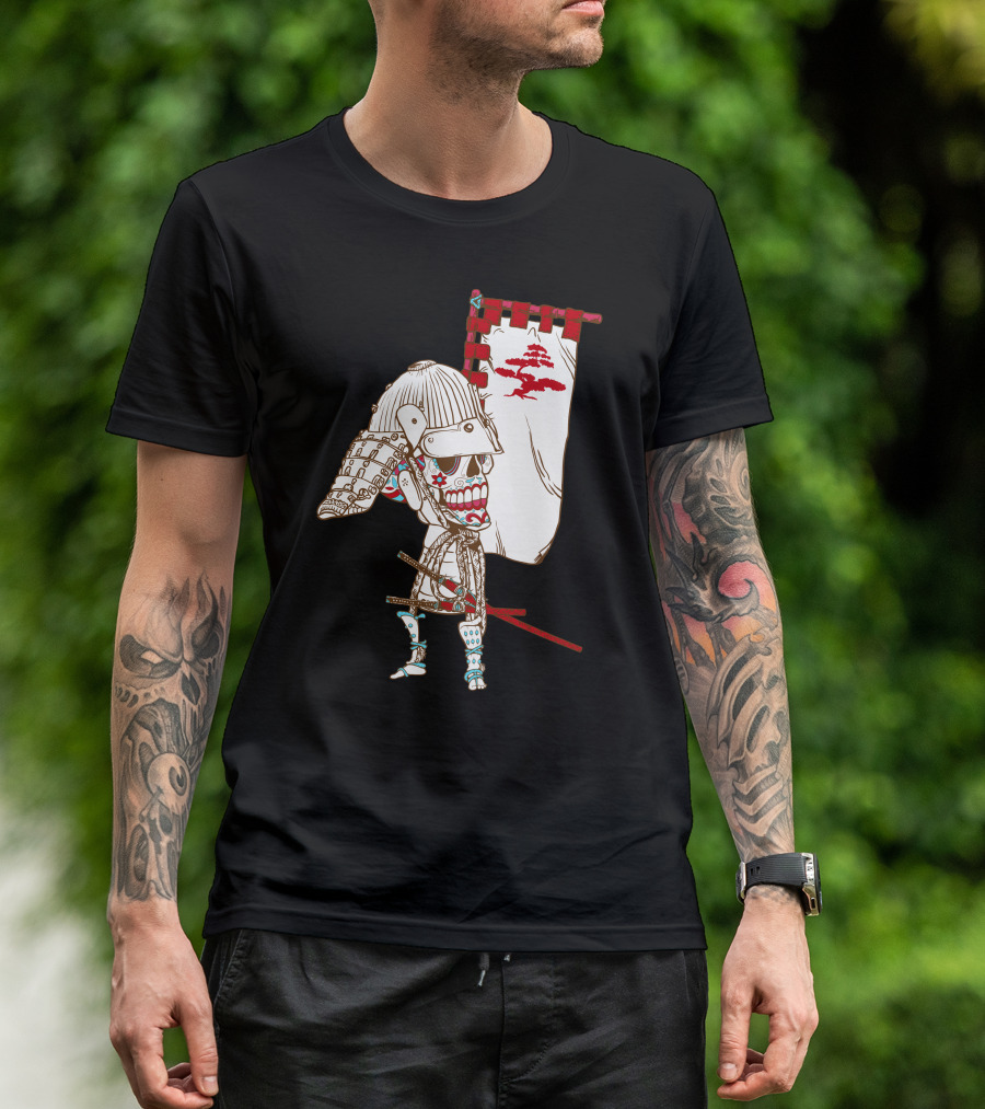 Dead Sugar Samurai Skeleton Warrior With Banner T-Shirt