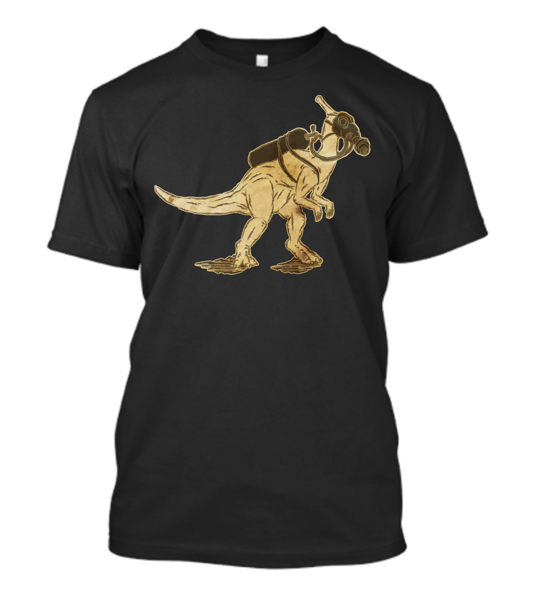 Dinomask Steampunk Dinosaur With Gas Mask On Old Paper T-Shirt