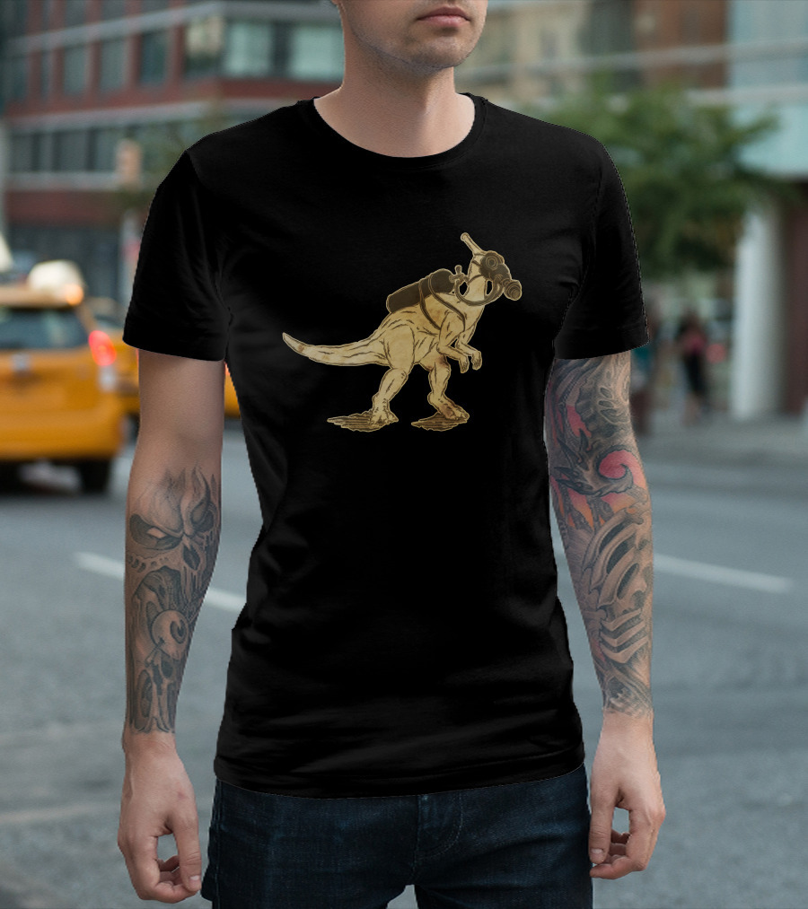 Dinomask Steampunk Dinosaur With Gas Mask On Old Paper T-Shirt