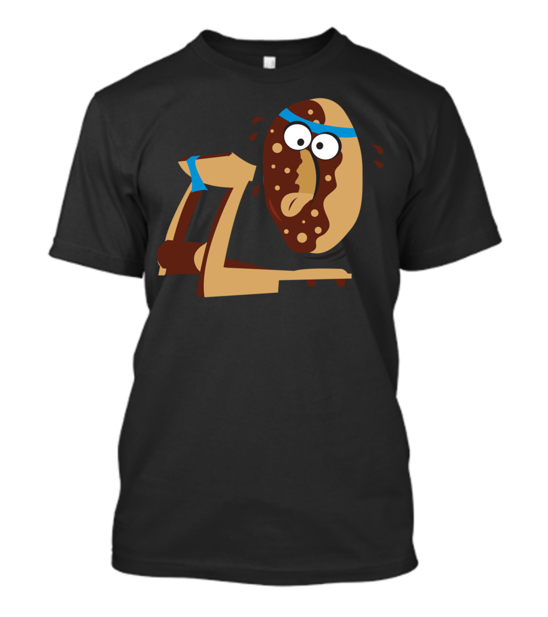Donut Exercising On Treadmill With Sweat And Blue Headband T-Shirt