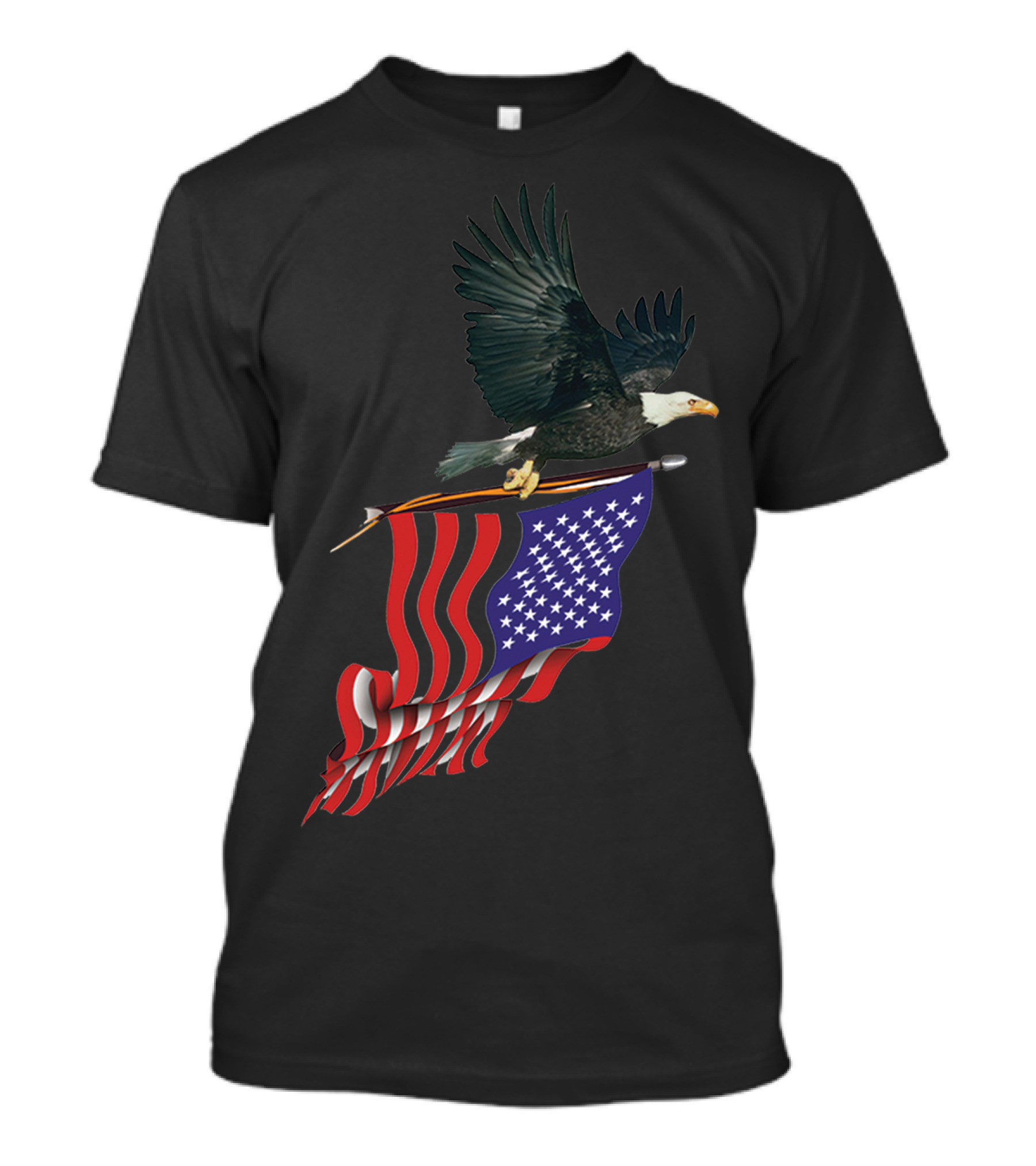 Eagle With American Flag Soaring Majestically In Flight T-Shirt