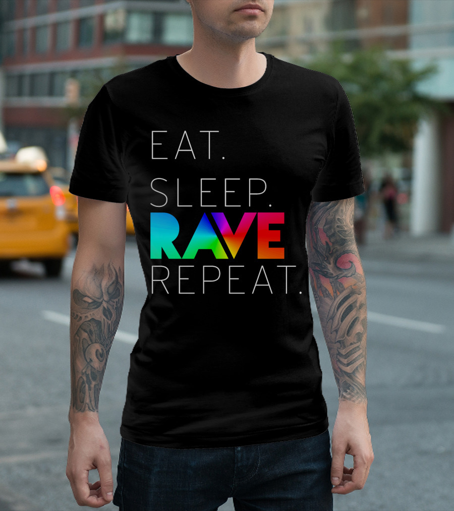 Eat Sleep Rave Repeat Rainbow Colors T-Shirt