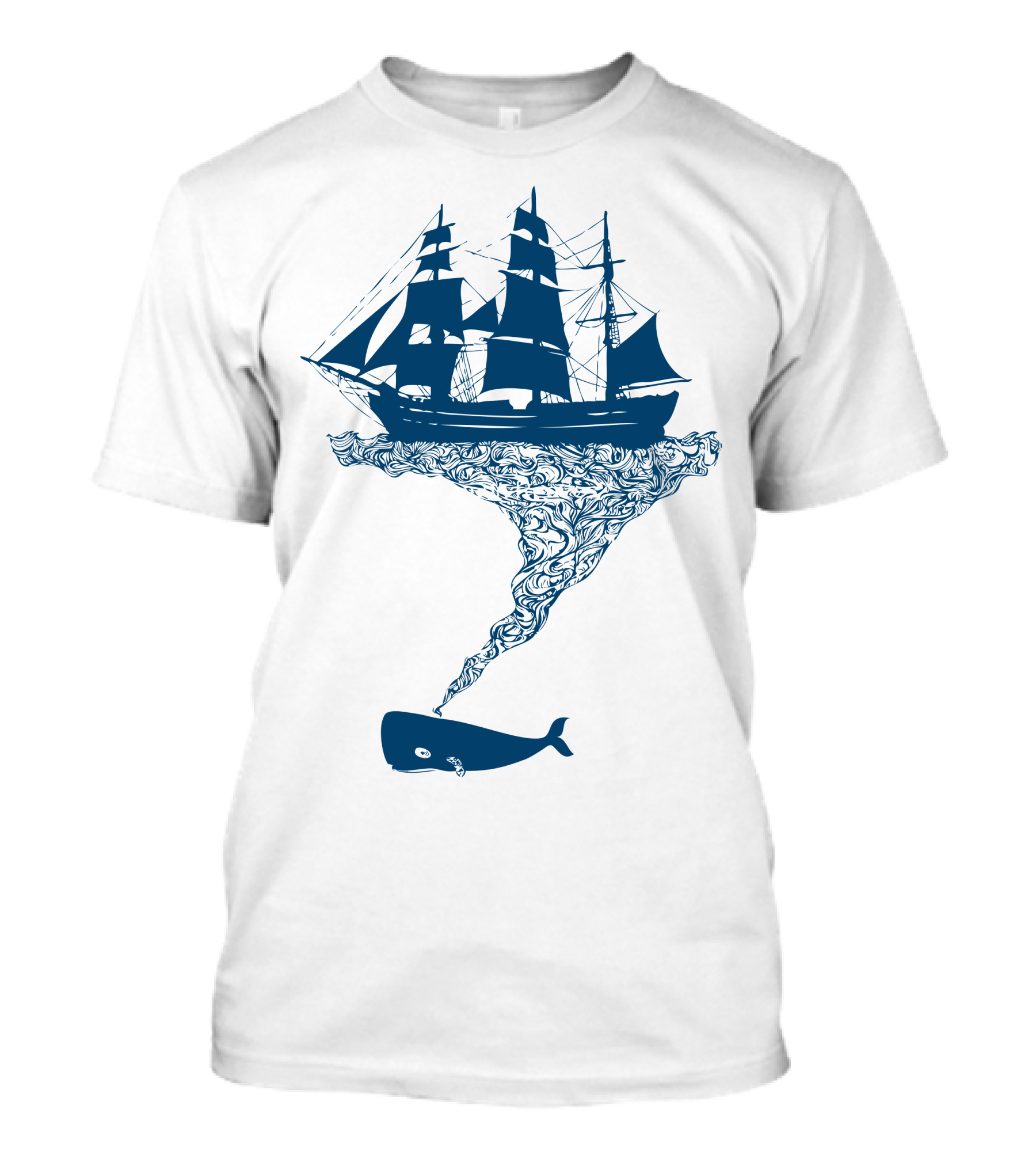 Exhaling Flotsam Blue Whale Sailing Ship Fusion T-Shirt