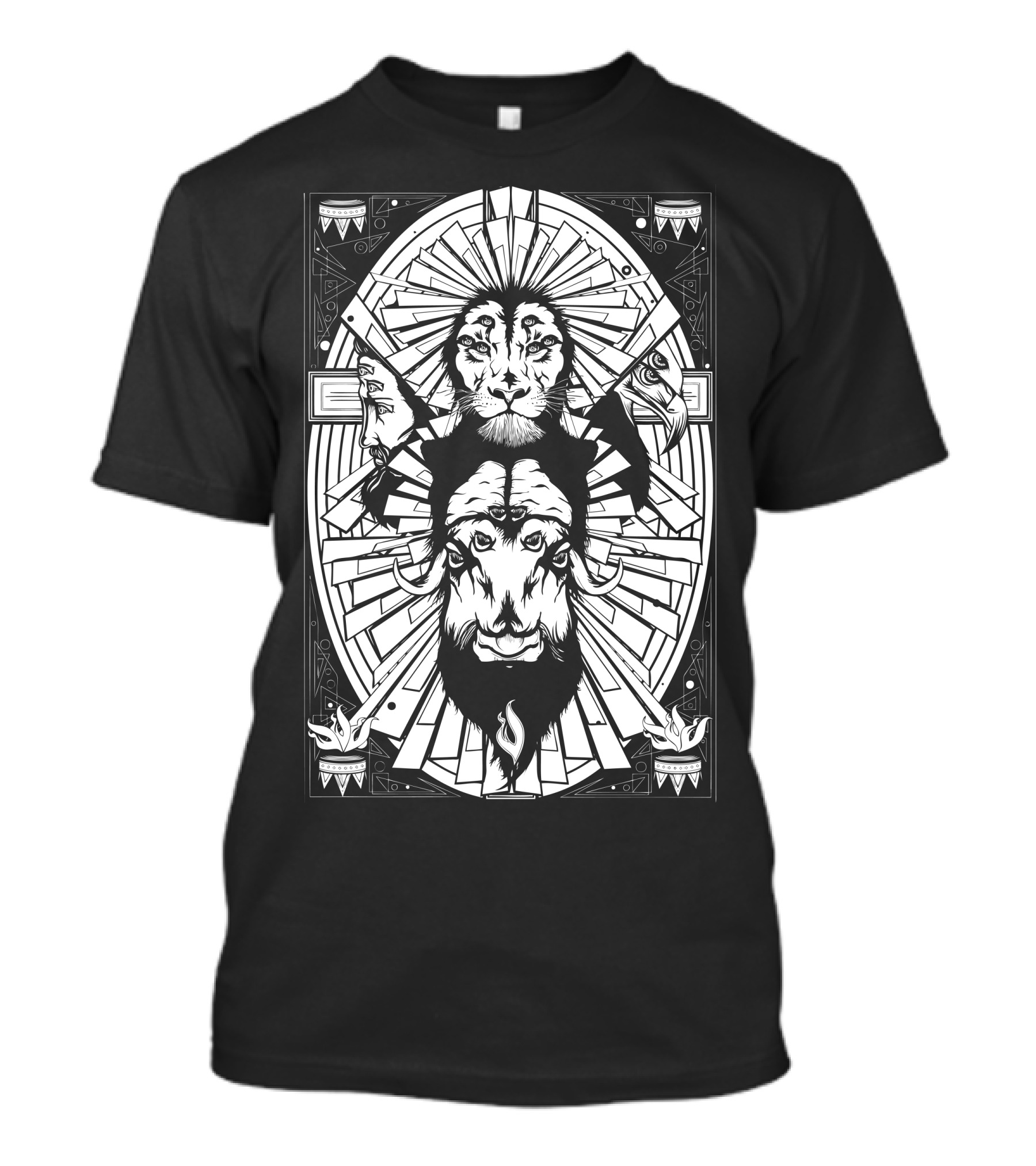 Eye Of The King Lion And Bull Symmetry With Geometric Tribal T-Shirt