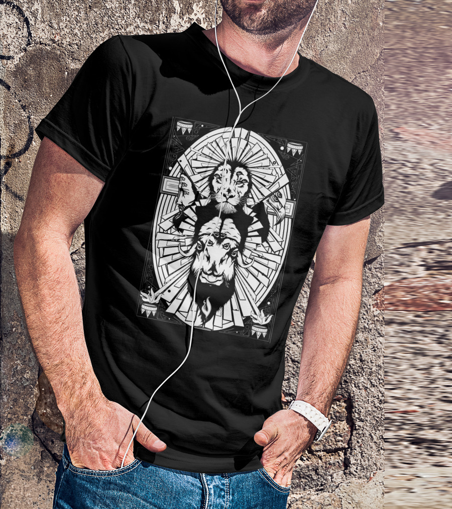 Eye Of The King Lion And Bull Symmetry With Geometric Tribal T-Shirt