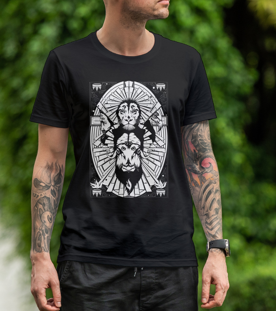 Eye Of The King Lion And Bull Symmetry With Geometric Tribal T-Shirt
