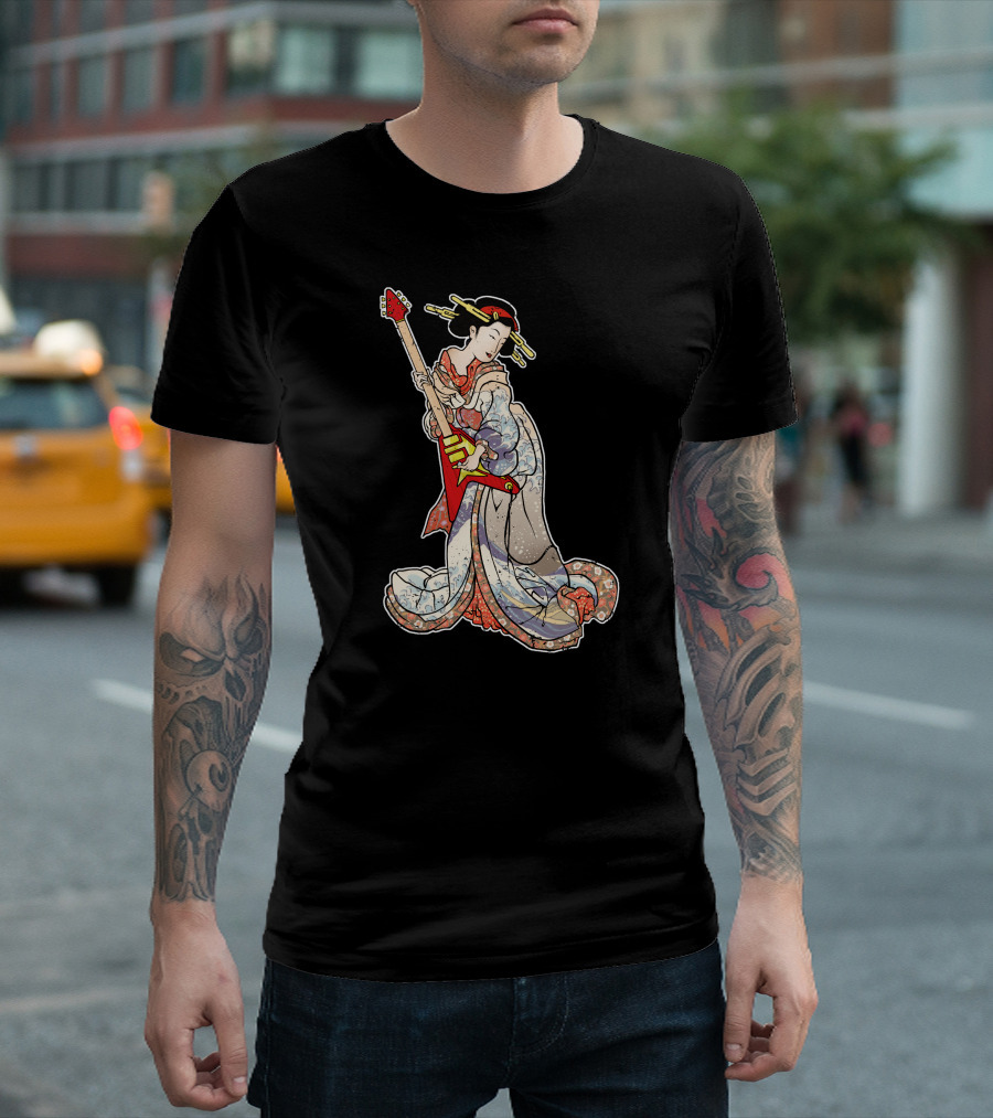 Geisha Holding Red Electric Guitar T-Shirt