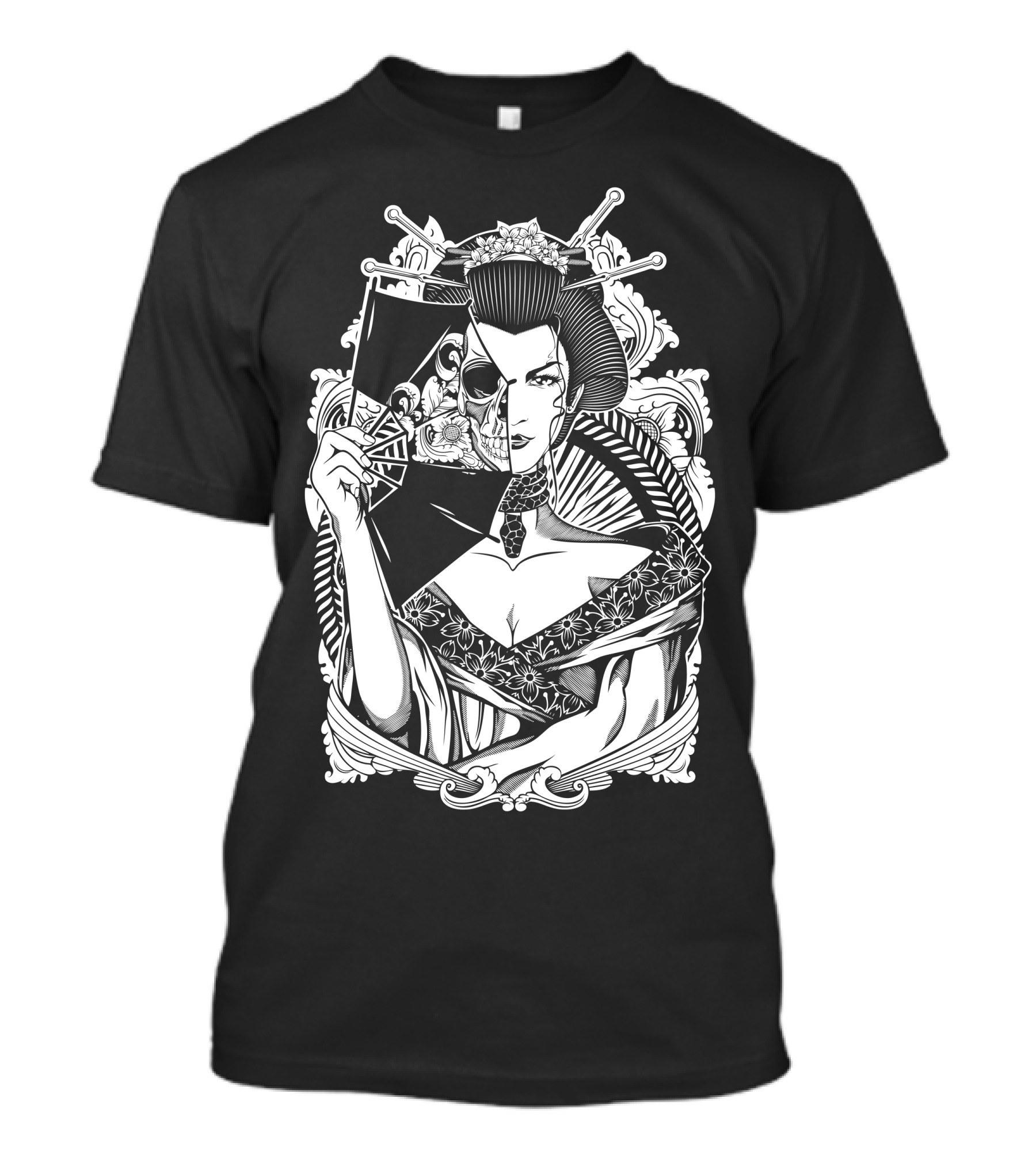 Half Dead Geisha Skeleton Mask Art Japan T-Shirt