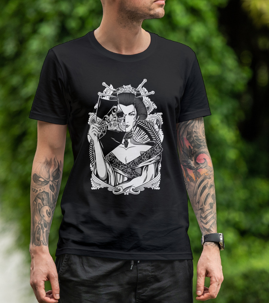 Half Dead Geisha Skeleton Mask Art Japan T-Shirt