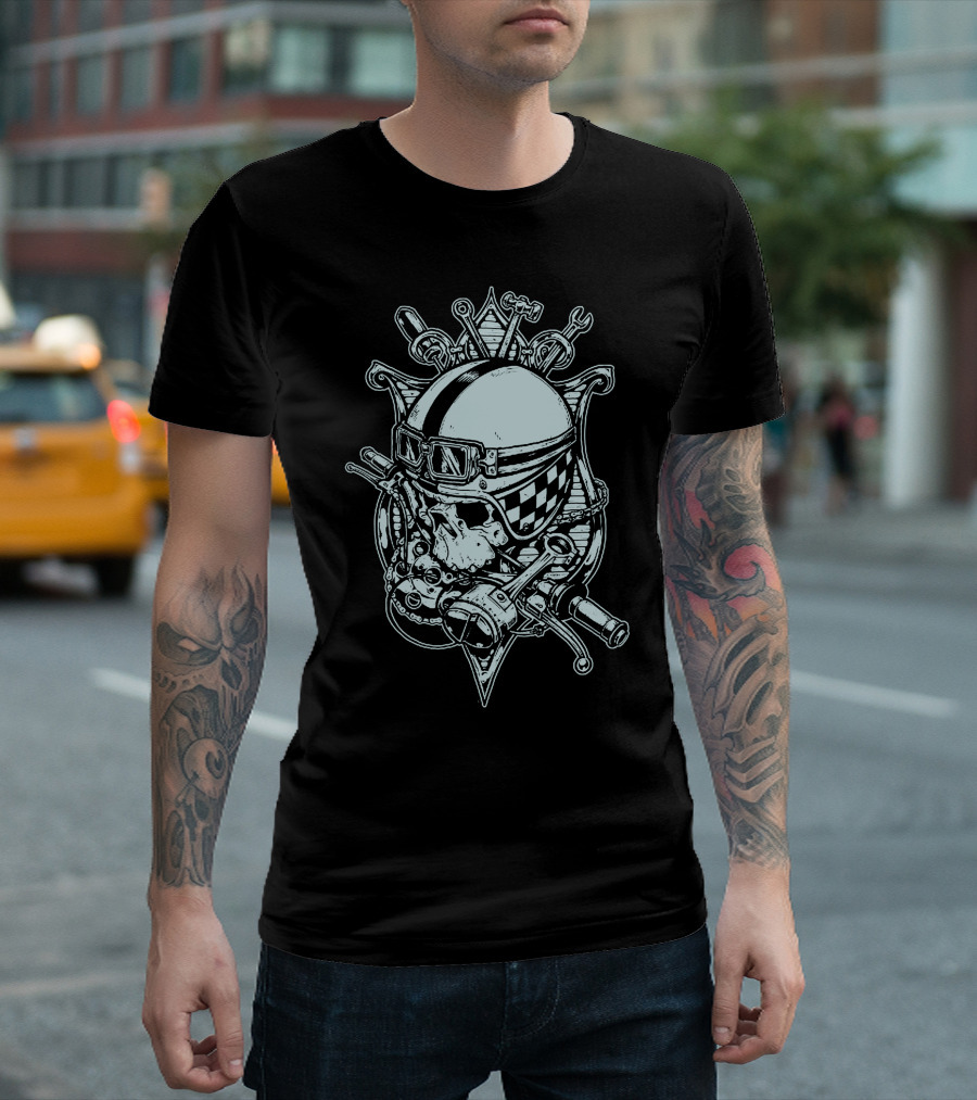 Handlebars And Skull Helmet Wrenches And Tools T-Shirt