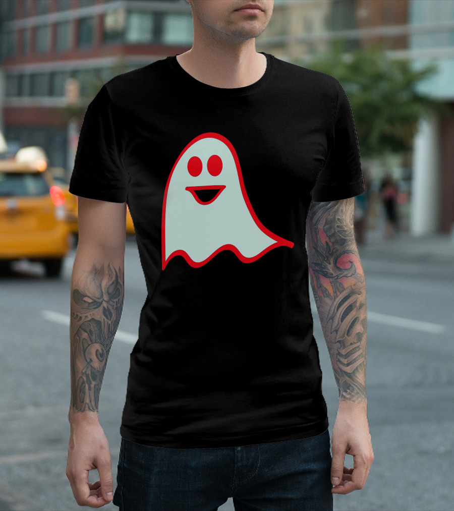 Happy Ghost Smiling With Red Outline T-Shirt