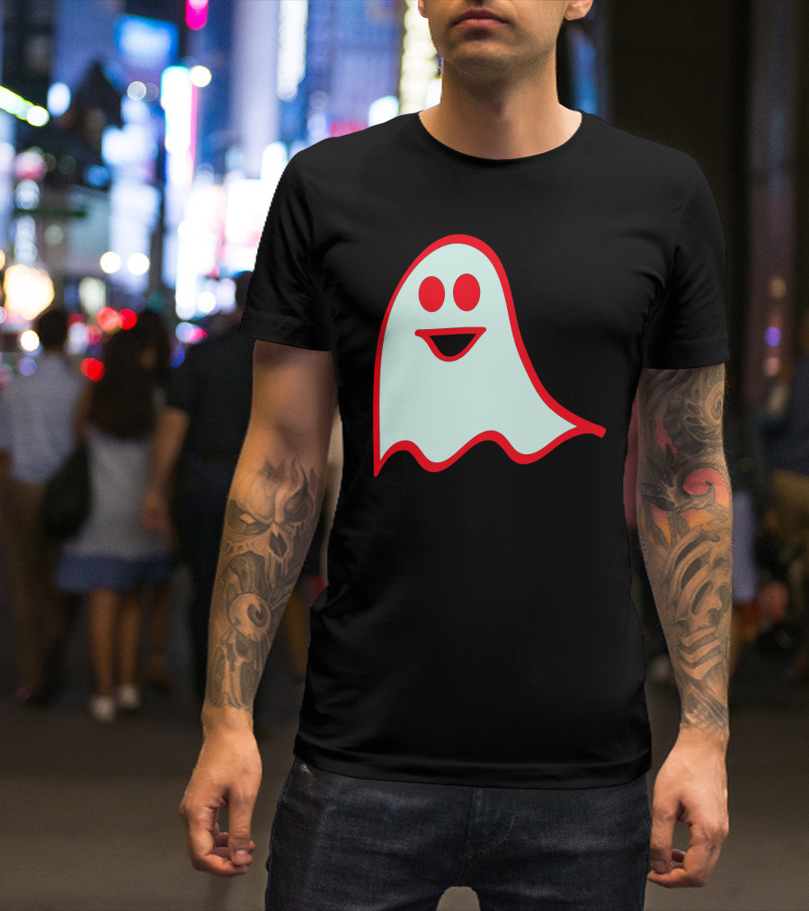 Happy Ghost Smiling With Red Outline T-Shirt