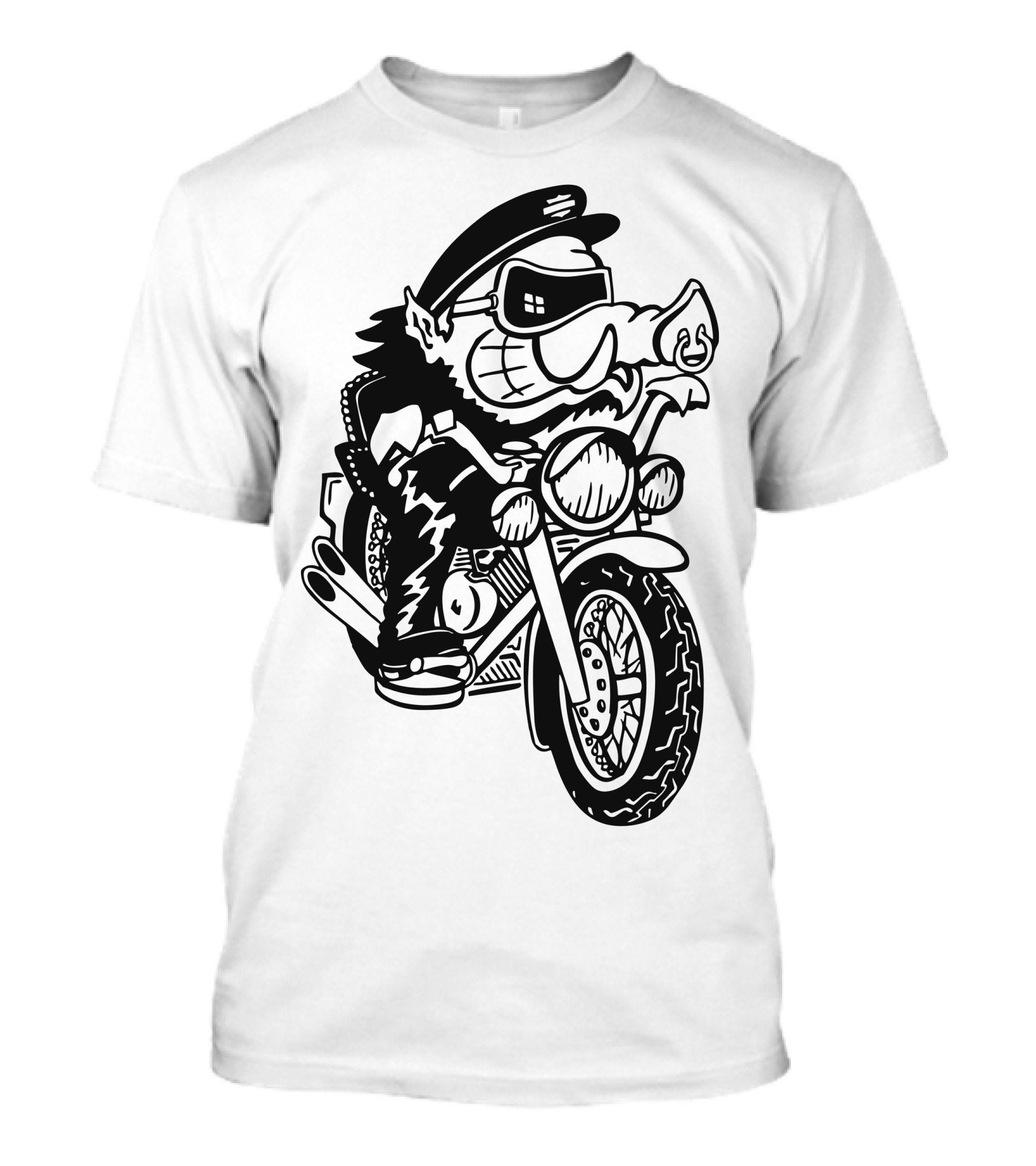 Hog Wheel Head Biker Cartoon Motorcycle Rider T-Shirt