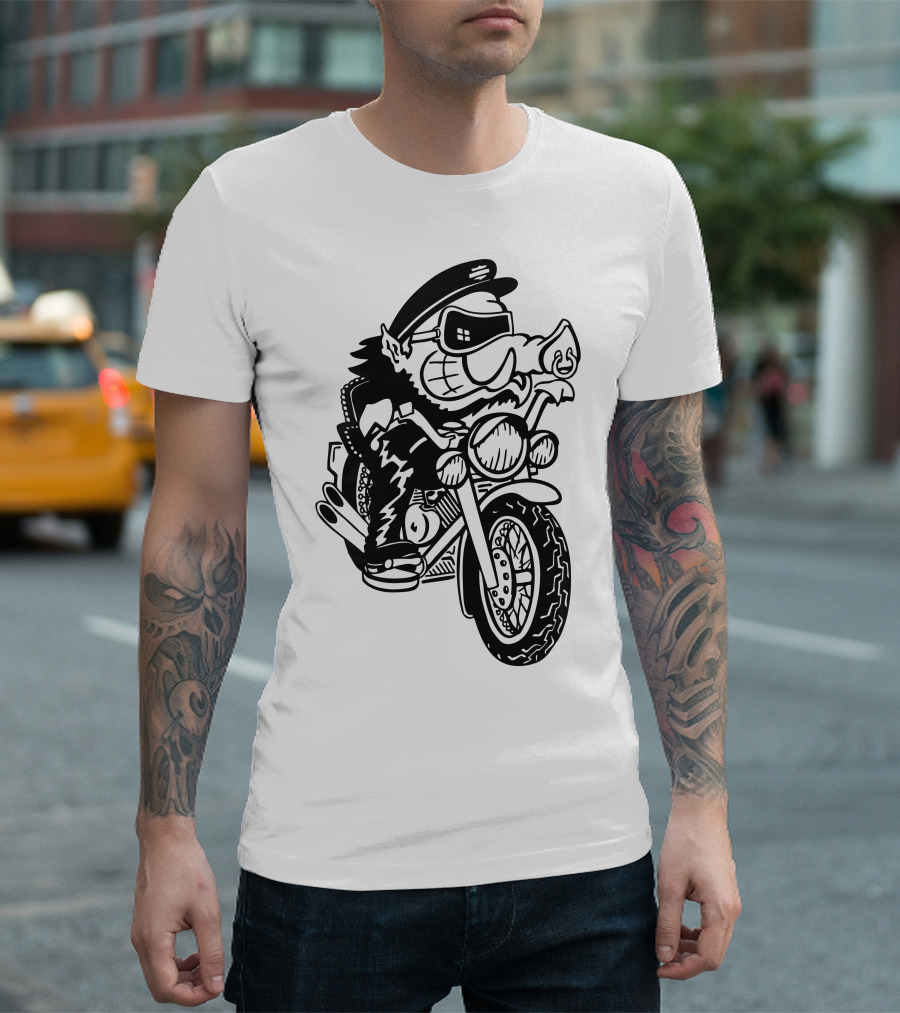 Hog Wheel Head Biker Cartoon Motorcycle Rider T-Shirt