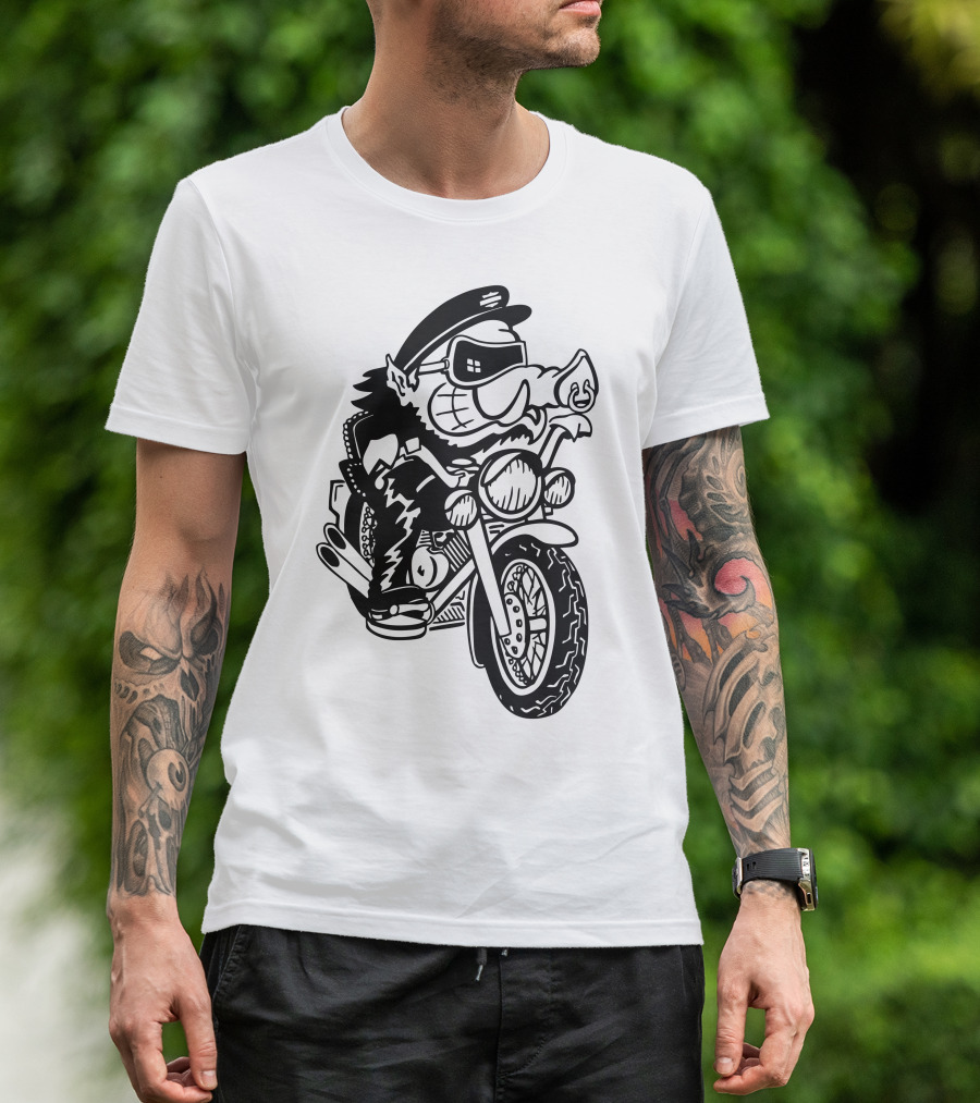 Hog Wheel Head Biker Cartoon Motorcycle Rider T-Shirt