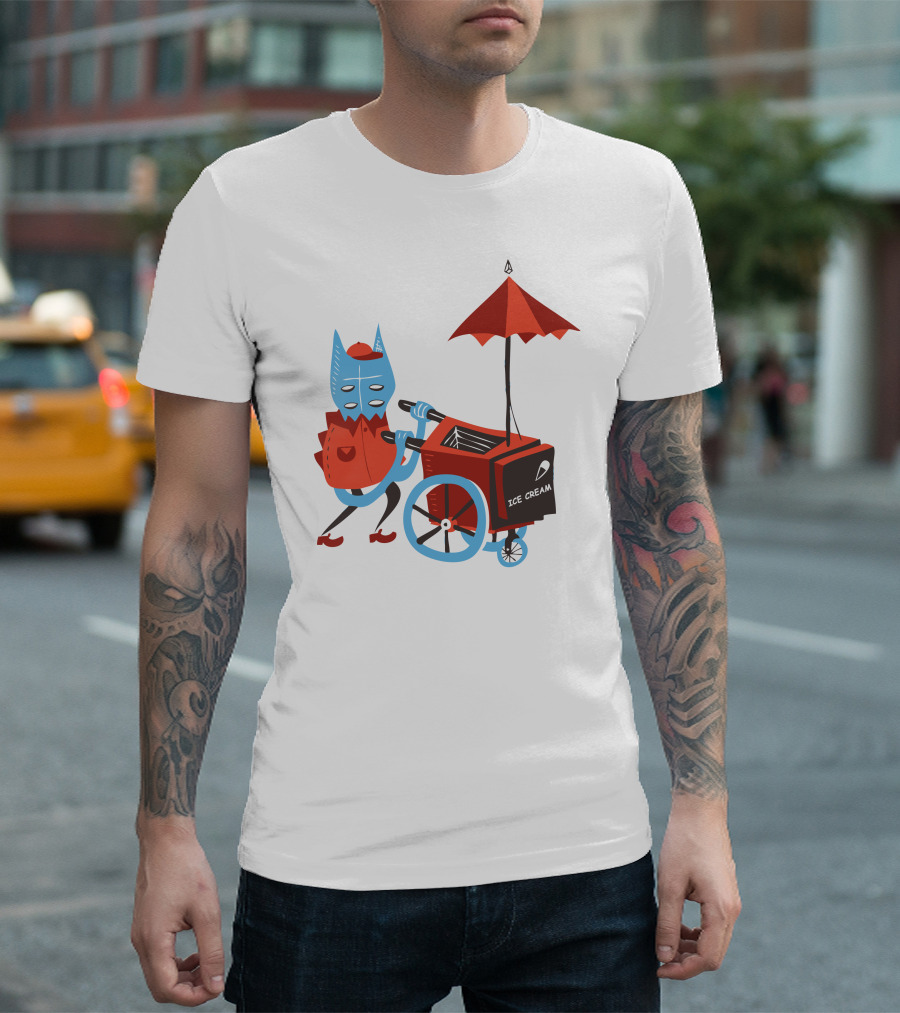 Ice Cream Beastie With Cart And Red Umbrella T-Shirt