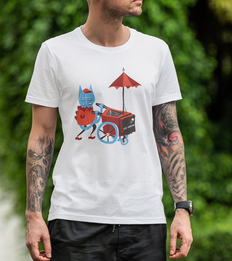 Ice Cream Beastie With Cart And Red Umbrella T-Shirt