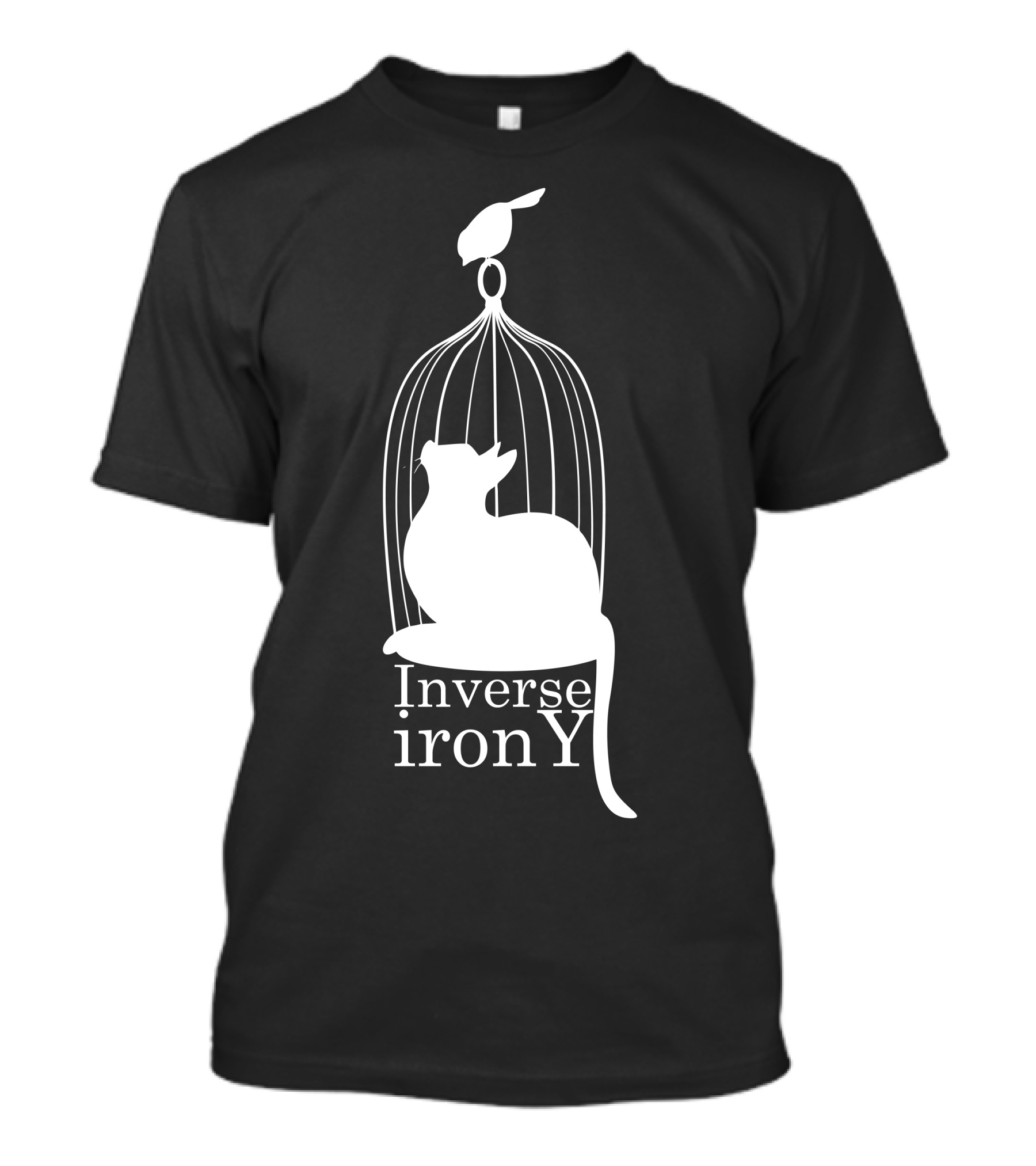 Inverse Irony Cat Inside Birdcage With Bird On Top T-Shirt