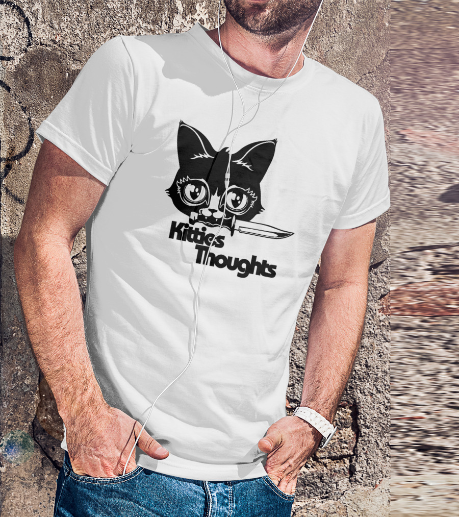 Kitties Thoughts Knife Cat Face T-Shirt