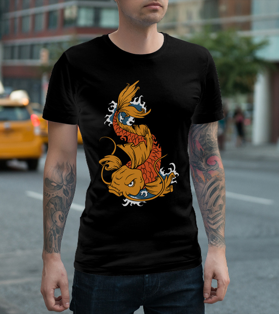 Koi Fish with Dynamic Waves and Flowing Orange Scales T-Shirt