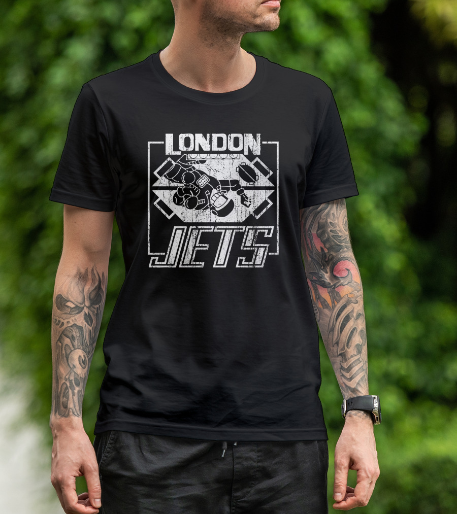London Jets Hockey Player Robot Motif T-Shirt