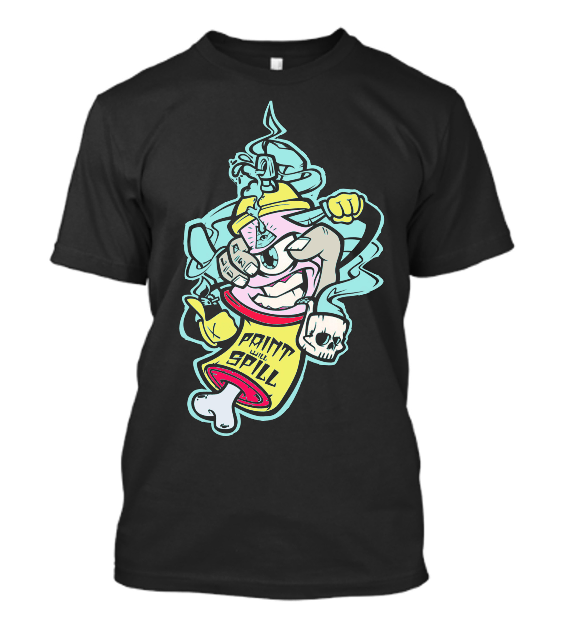 Paint Will Spill Graffiti Character With Skull And Spray Can Adventure T-Shirt