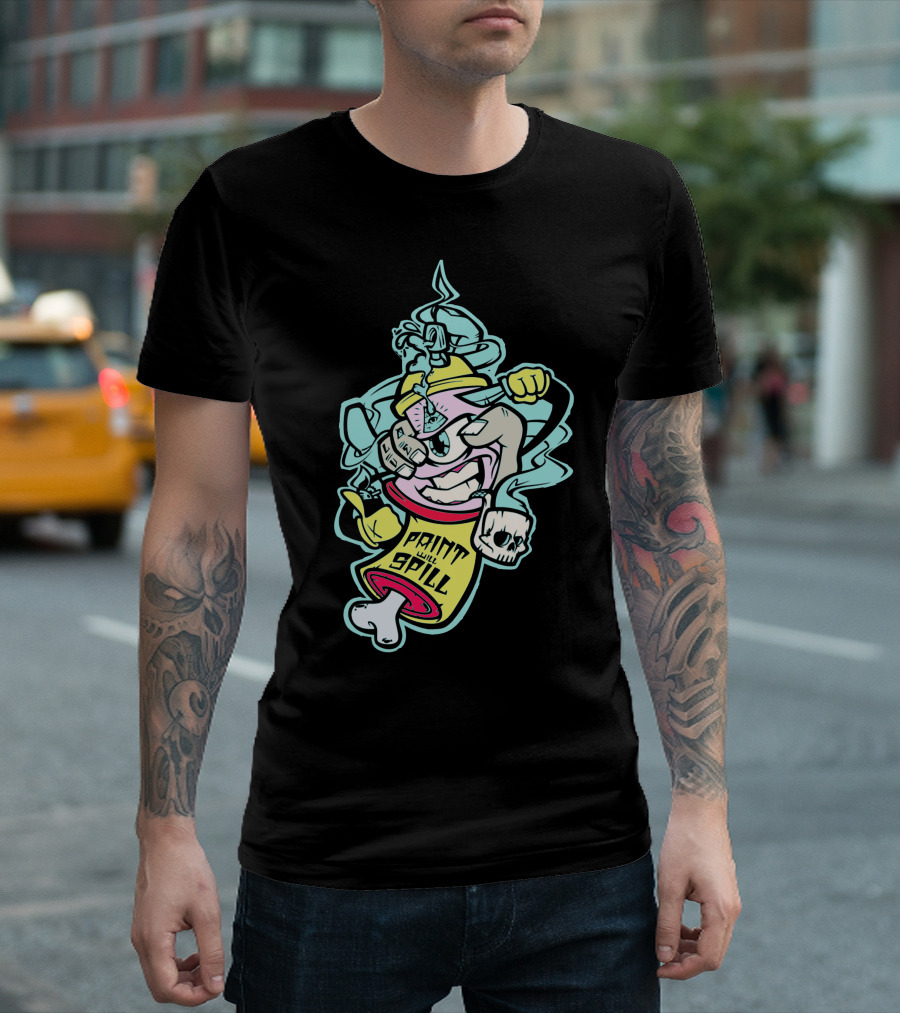 Paint Will Spill Graffiti Character With Skull And Spray Can Adventure T-Shirt
