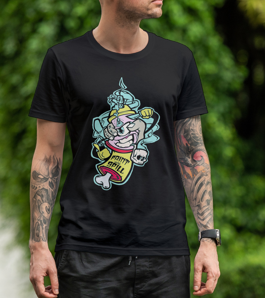 Paint Will Spill Graffiti Character With Skull And Spray Can Adventure T-Shirt