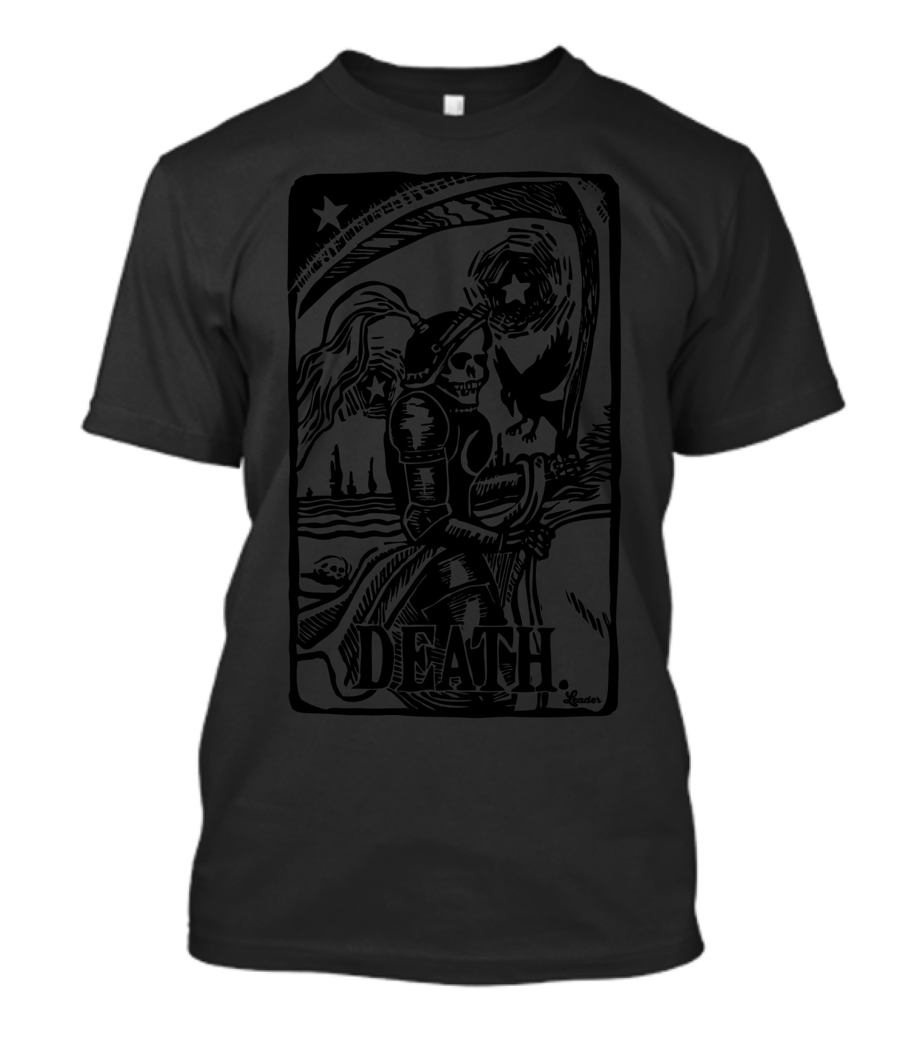 Tarot Death Card Skeleton Grim Reaper Scythe Raven Starry Night T-Shirt