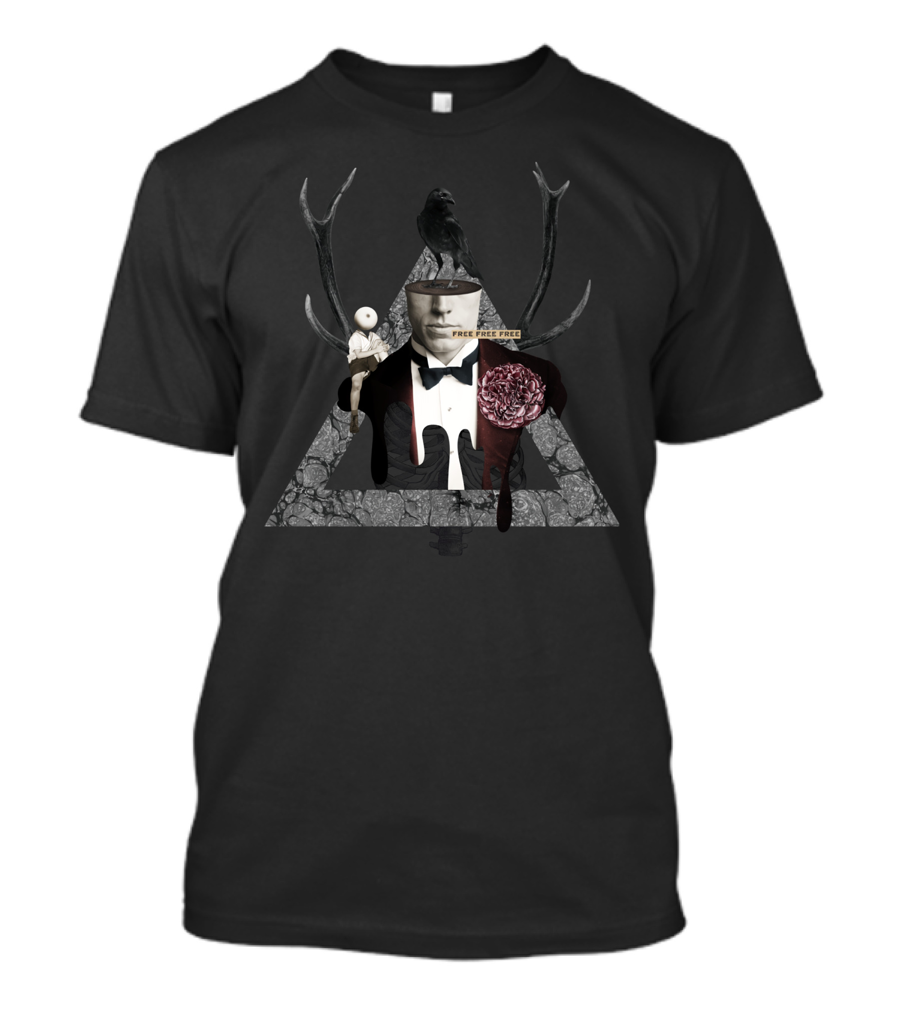 The Death Free Free Free Antler Triangle Raven Rose T-Shirt