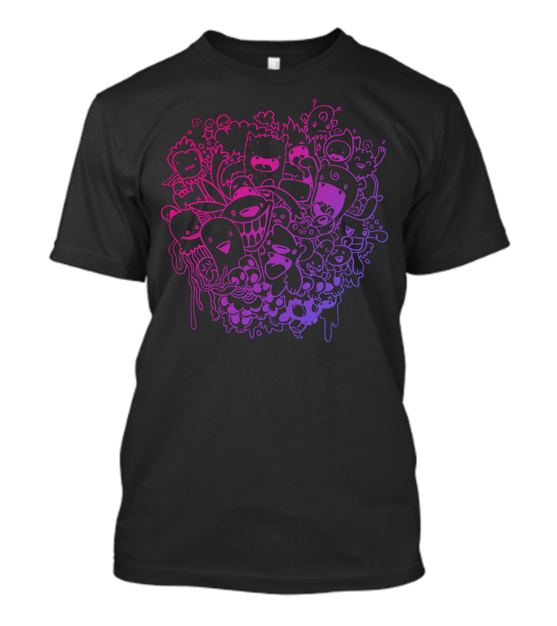 Too Much Time Colorful Monster Doodle T-Shirt