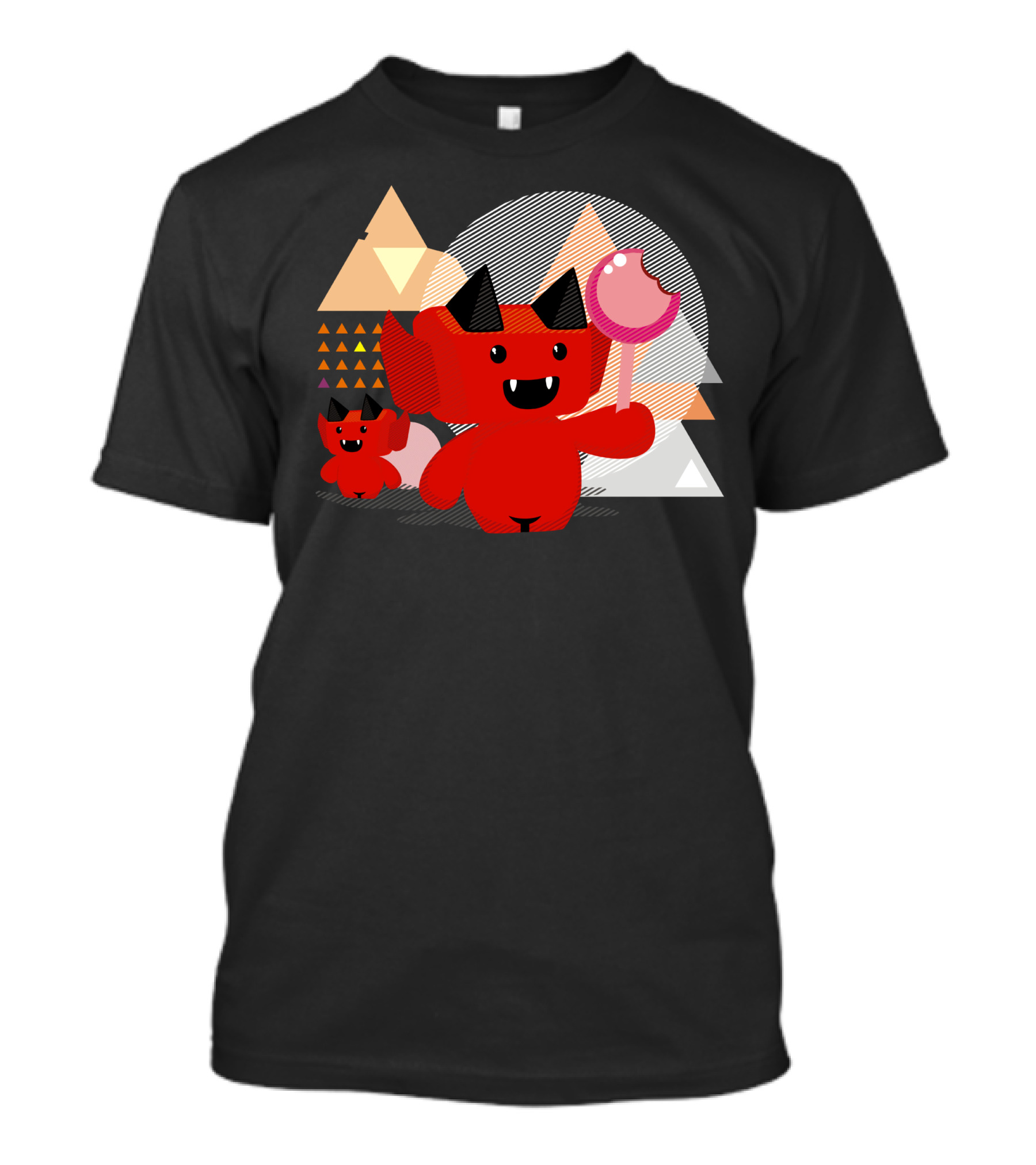 Tooth Fairy Lover Red Demon With Lollipop And Geometric Shapes T-Shirt