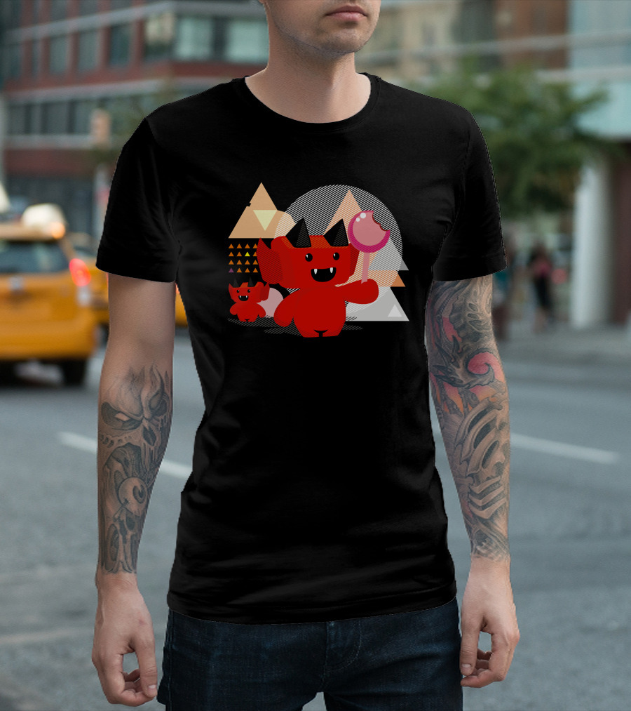 Tooth Fairy Lover Red Demon With Lollipop And Geometric Shapes T-Shirt