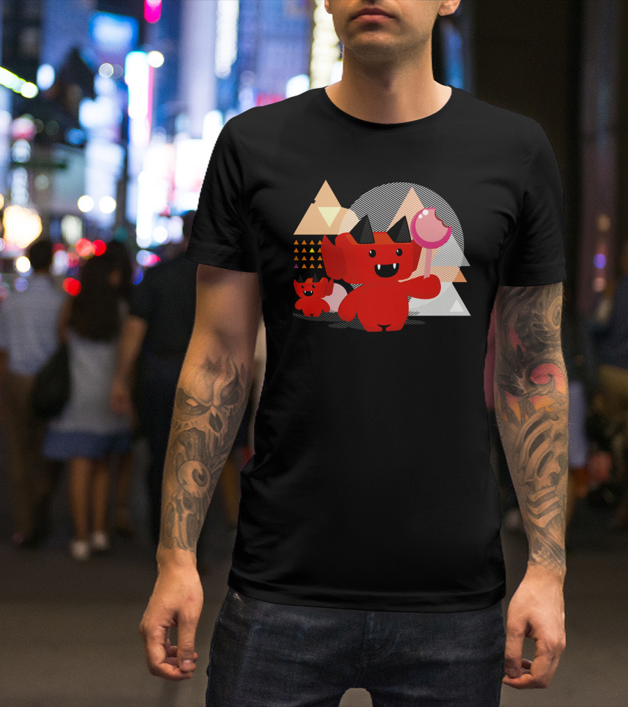 Tooth Fairy Lover Red Demon With Lollipop And Geometric Shapes T-Shirt