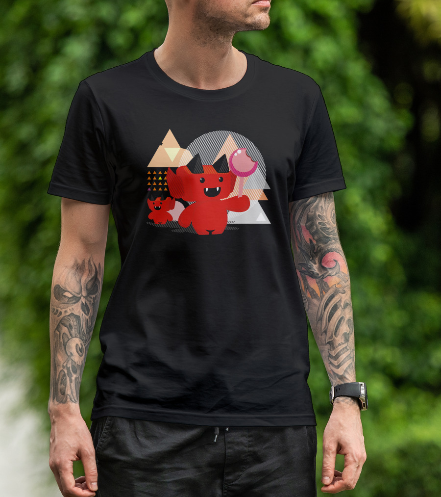 Tooth Fairy Lover Red Demon With Lollipop And Geometric Shapes T-Shirt