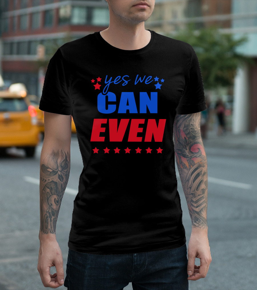 Yes We Can Even Stars Bold Red Blue Text T-Shirt