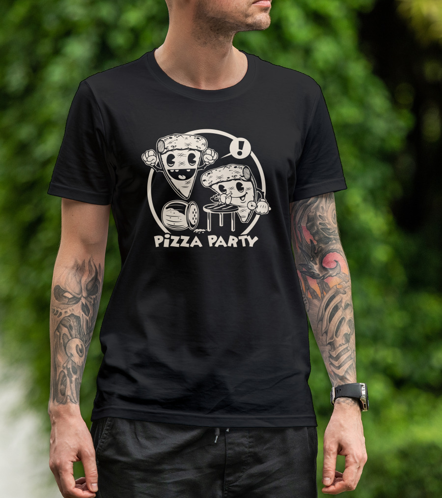 Retro Pizza Party Fun With Drum And Table Music T-Shirt