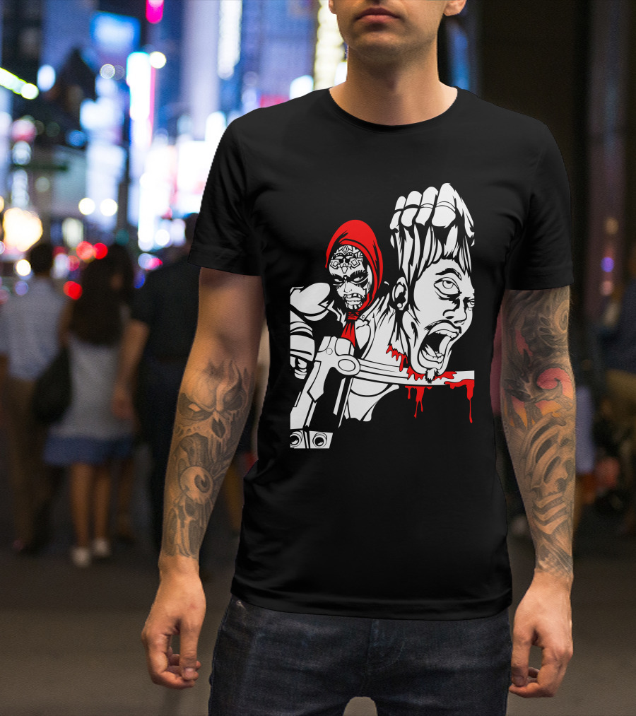 Red Murder Reaper With Scythe And Severed Head T-Shirt