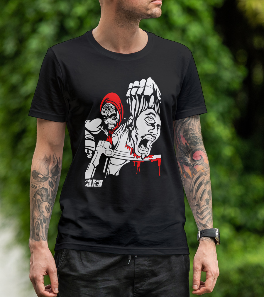 Red Murder Reaper With Scythe And Severed Head T-Shirt