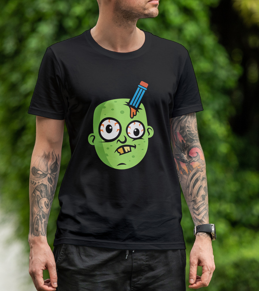 Zombie Cute Pencil Head Emoji Cartoon T-Shirt