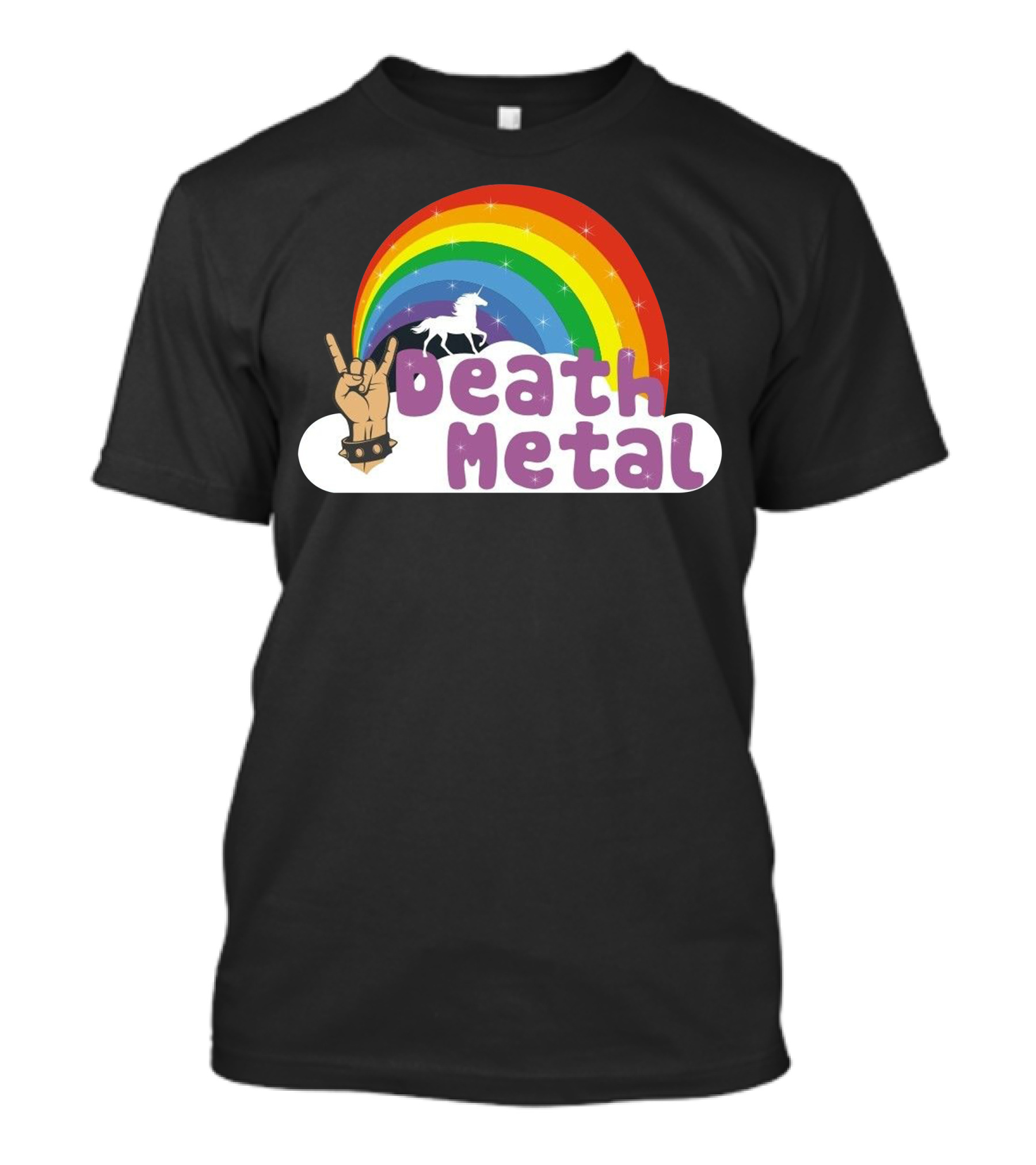 Death Metal Unicorn Rainbow Rock Hand T-Shirt