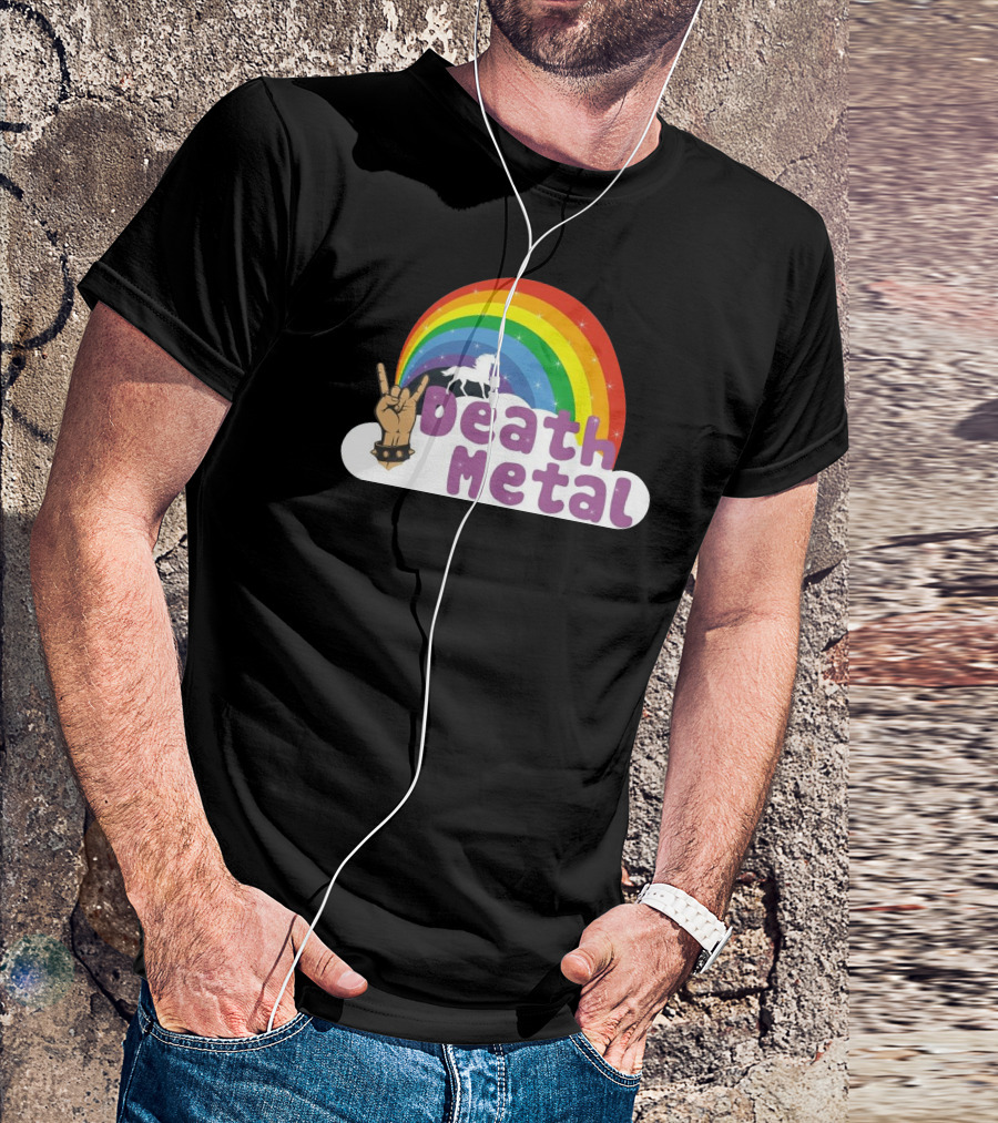 Death Metal Unicorn Rainbow Rock Hand T-Shirt