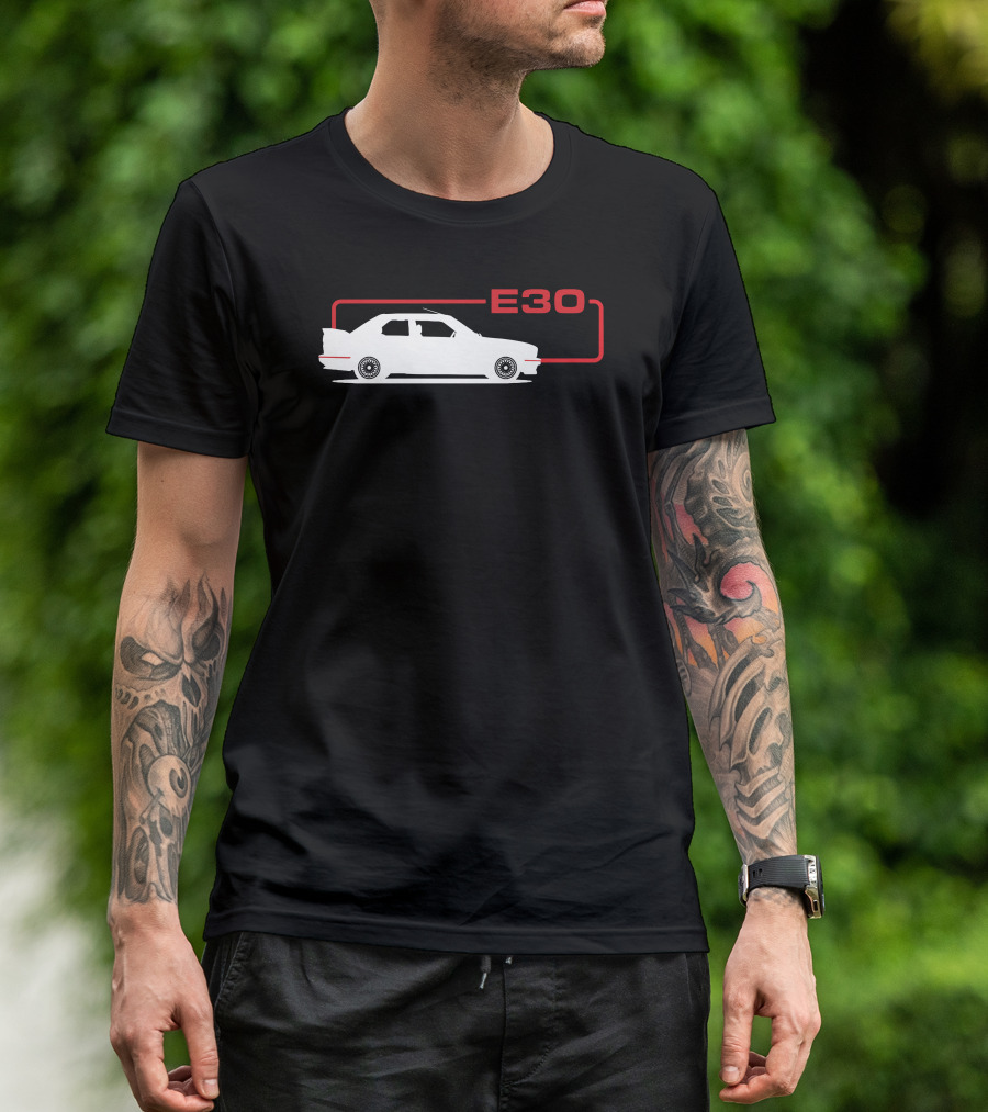 E30 Car Silhouette Red Highlight T-Shirt