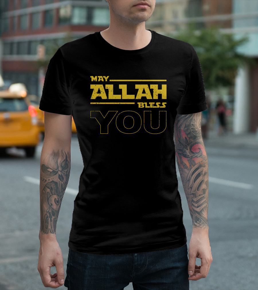 May Allah Bless You Bold Yellow Text Inspirational Message T-Shirt