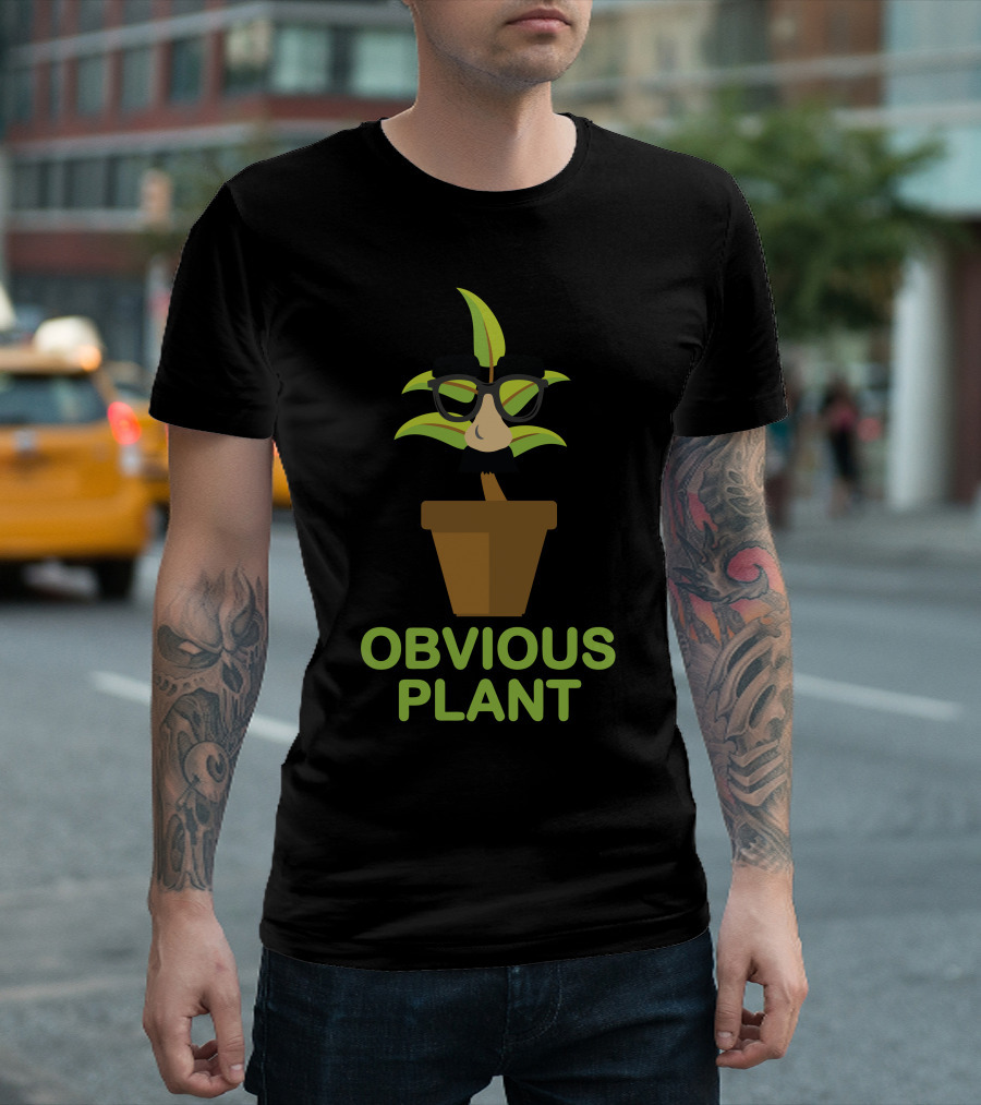 Obvious Plant Disguise Groucho Glasses Mustache Potted Plant T-Shirt