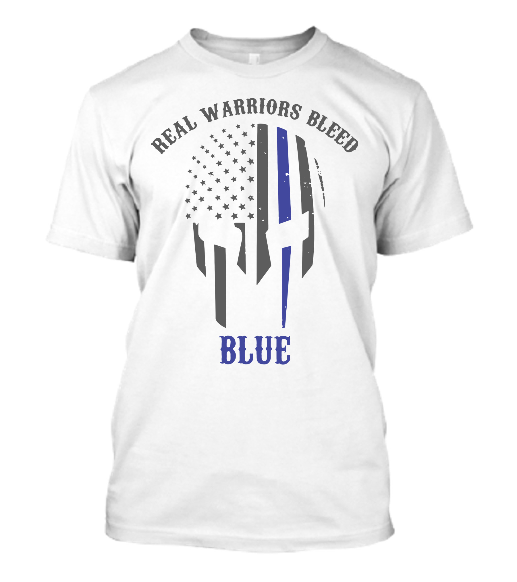 Real Warriors Bleed Blue American Flag Spartan Helmet T-Shirt